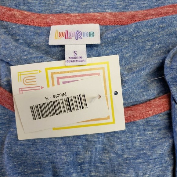 LuLaRoe Womens Nicole Dress Sz Small Heathered Blue Red Trim - Picture 4 of 4